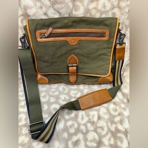 Brooks Brothers Canvas & Leather Messenger Bag/Laptop Bag /cb